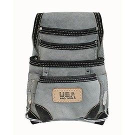 USA Pro Tools Suede Tool Pouch | 10 Pocket Leather Tool Pouch | Carpenters Nail & Tool Pouch Bag (Grey)