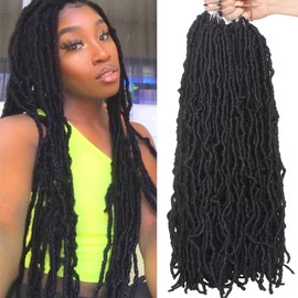 24 Inch 7Packs New Faux Locs Goddess Curly Wavy Crochet Braids Hair 126Strands Natural Black Synthetic Most Natural Soft Locs Crochet Dreadlock Hair Extensions for Woman (24 Inch, 1B#)