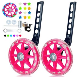 DDJKCZ Training Wheels for Kids Bicycle,Flash Mute Big Wheel Compatible for 12 14 16 18 20 inch Single Speed Bike (Bright Rose)