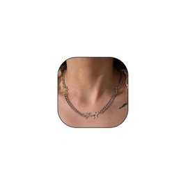 Lilbitty Y2K Star Chain Made of Stainless Steel, Gothic Grunge Emo Choker Necklace, Ideal as a Gift for Women and Girls, Silver Y2K Necklace with Star Pendant