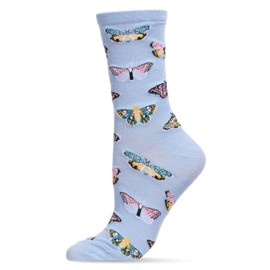MeMoi Butterfly Rayon Blend Crew Socks Light Blue 9-11