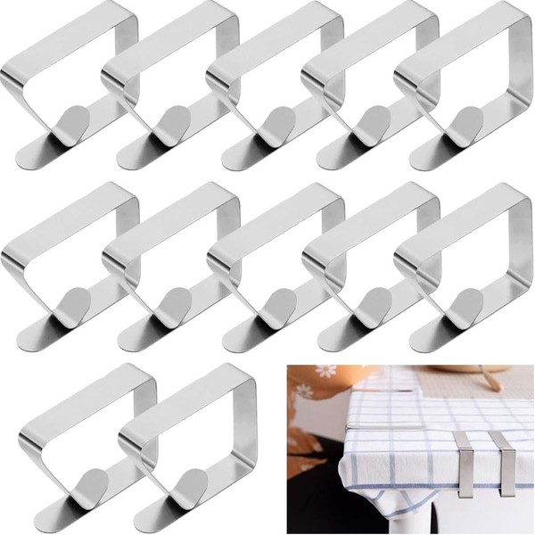 Pack of 12 Tablecloth Clips, Stainless Steel, Tablecloth Clips for
