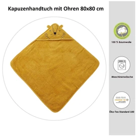 Familando Hooded Towel Lion with Ears for Babies and Toddlers, Gold Yellow Bath Towel 80 x 80 cm for Children, 100% Cotton, Bath Towel for Outdoor Camping and On the Go