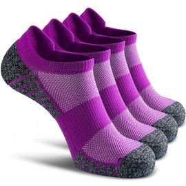 SITOISBE No Show Sports Compression Running Socks for Men Women Circulation 4-pairs, Low Cut Cushioned Socks Moisture Wicking Arch Support for Planter Faciatis Golf Exercise, Purple, Large