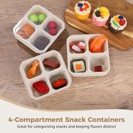 12 Pcs Snack Boxes with Lid, Stackable Wheat Straw Bento Lunch Box 4 Compartments, Reusable Meal Prep Lunch Containers for Kids and Adults, BPA-Free