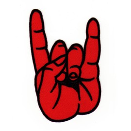 Heavy Metal Hand Red Rocker Devil Horn Iron-On Patch Size 6.2 x 10 cm