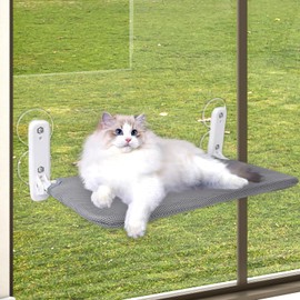 Collapsible Cat Window Sill Perch, Hammock with 4 Sturdy Suction Cups, Easy to Assemble, Soft and Breathable Removable for Indoor Large Cat Rest and Entertainment, Anxiety Relief (Gray)