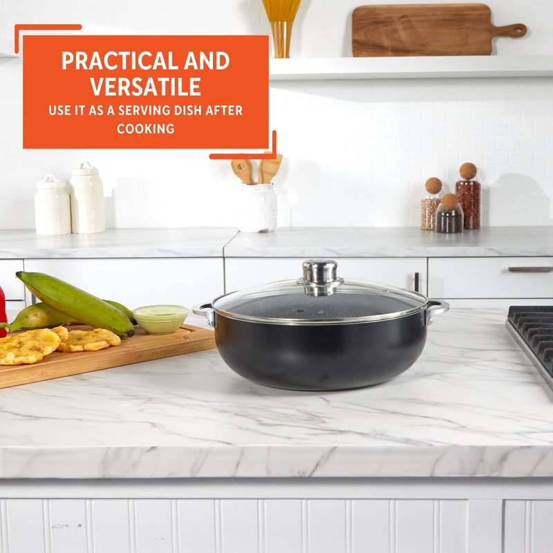 IMUSA 4.4Qt Bistro Ceramic Nonstick Caldero/Dutch Oven with Glass Lid,