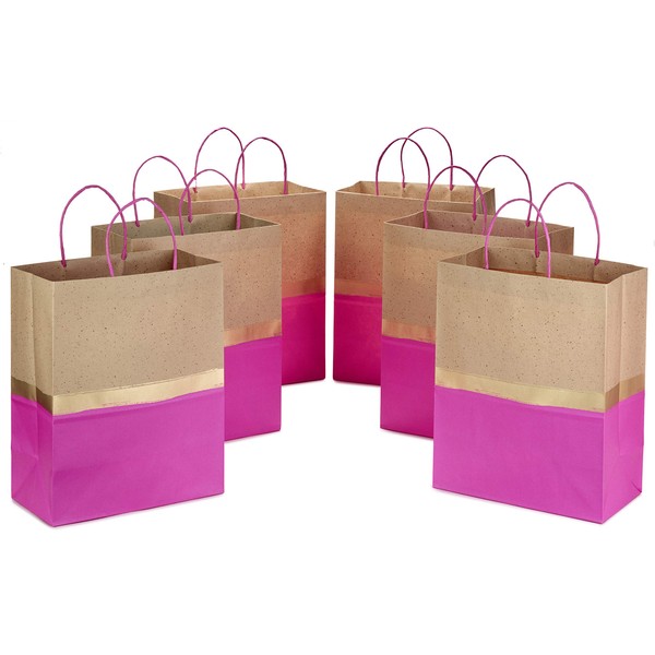 Hallmark 13" Large Paper Gift Bags (Pack of 6 - Pink & Kraft) for Birthdays, Easter, Weddings, Mother's Day, Baby Showers, Bridal Showers or Any Occasion