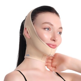 Post Surgical Chin Strap Bandage for Women Neck and Chin Compression Garment Wrap Face Straps Jowl Tightening Chin Lifting (Medium- Beige)
