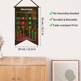 Happy Kwanzaa Hanging Banner - Kinara Candle & African Heritage Decor for Home, Wall & Door - for African American Heritage Holiday Party & Celebration 12x19 Inch