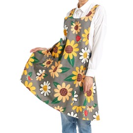 APRONNER Cozy Adjustable Cross Back Aprons for Women with Pockets Cotton Linen Cooking Kitchen Baking Sun Flowers