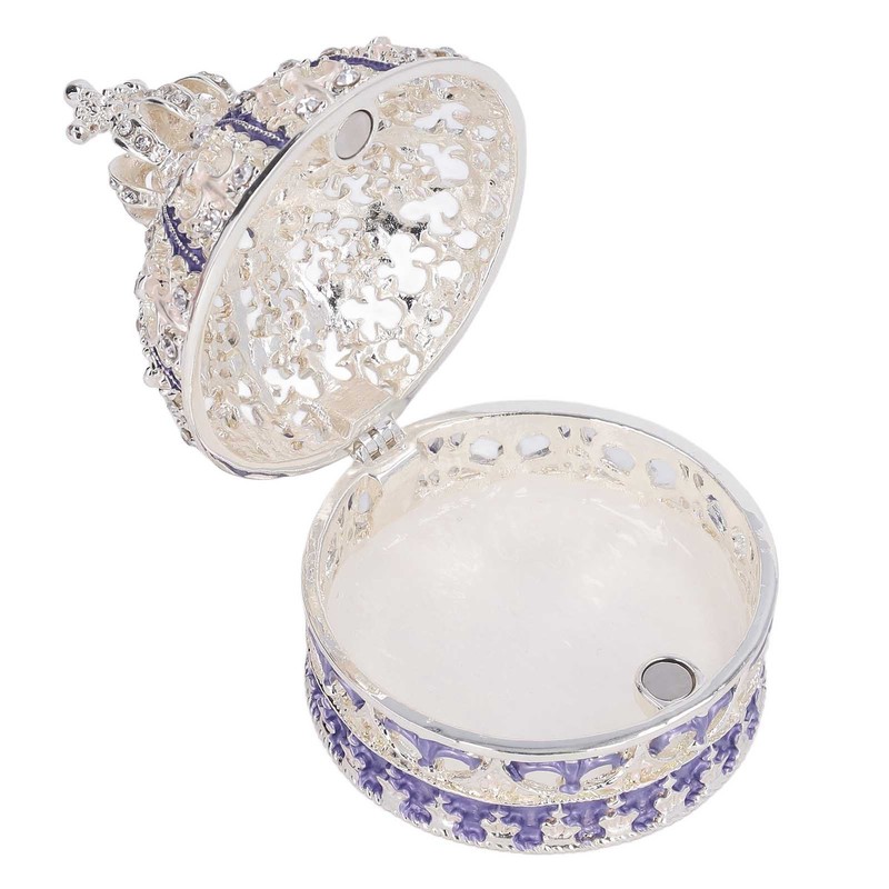 Metal Trinket Box Purple Crown Shape Shiny Elegant Exquisite Zinc