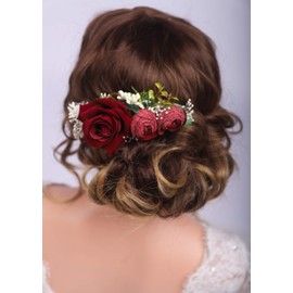 Kercisbeauty Red Rose Hair Comb for Brides Wedding Bridal Vintage Headband Burgundy Floral Comb Festival Headpiece Women Girls Party