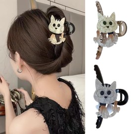 Cute Cats Large Hair Claw Clips, Non-Slip Hair Claws Clips Clamps for Thick Curly LongHair, Wide Grip HairAccessories for Women Girls (2Cat)