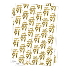 Brainbox Candy 91st Birthday Wrapping Paper - 2 Sheets of Premium White & Gold Foil Effect Gift Wrap - Unisex Design