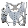 Pimaodog Leather Spiked Studded Harnesses, Collars & Leashes 3Pcs Matching