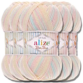 Alize Baby Best Batik, 5 x 100 g Knitting Wool, Anti-Pilling Turkish Baby Wool, Plain Wool, Yarn, Knitting Yarn, Hand Knitting Yarn, Crochet, Cotton Soft (6655)