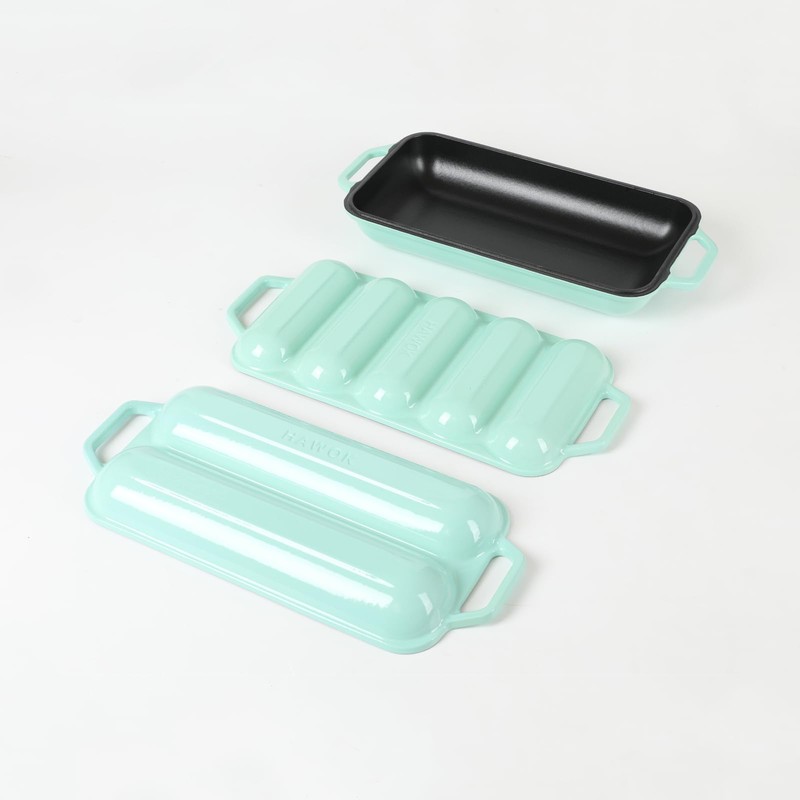 HAWOK Enameled Cast Iron French Baguette Baker Green…