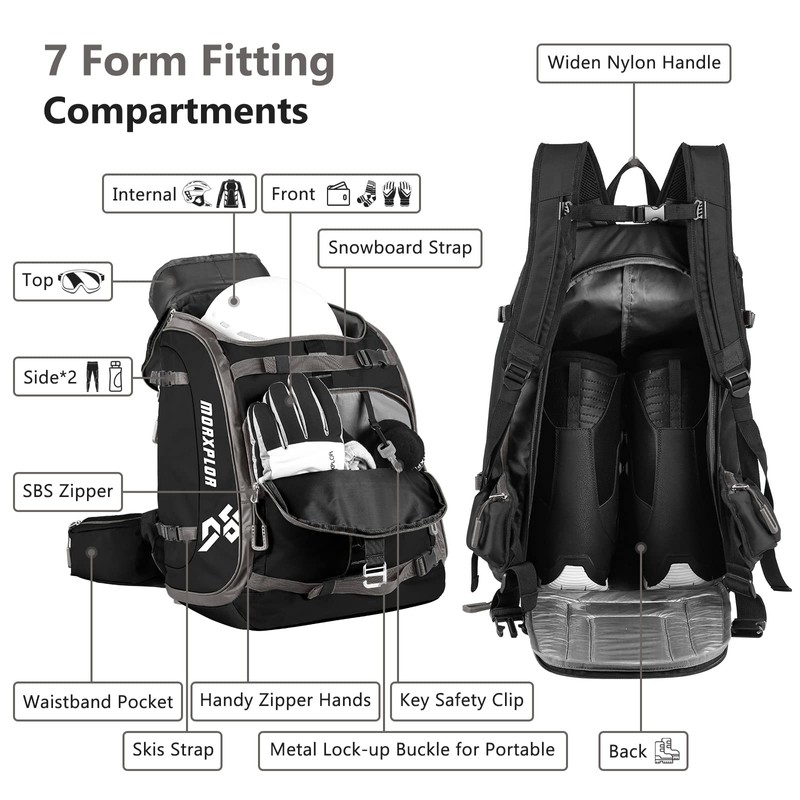 Ski Boot Bag - 65L Padded, Waterproof Ski Travel Backpack