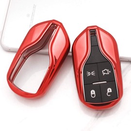 iJDMTOY Chrome Finish Red TPU Key Fob Protective Cover Case Compatible with 2013-up Maserati Quattroporte, Ghibli, 2017-up Levante