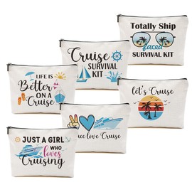 6 PCs Cruise Ship Makeup Bag, Cruise Ship Essentials Cruising Cosmetic Bag, Cruise Bag Cruise Accessories Beach Vacation Survival Kit, Cruise Gifts for Cruise Lovers Friends Sister Coworker