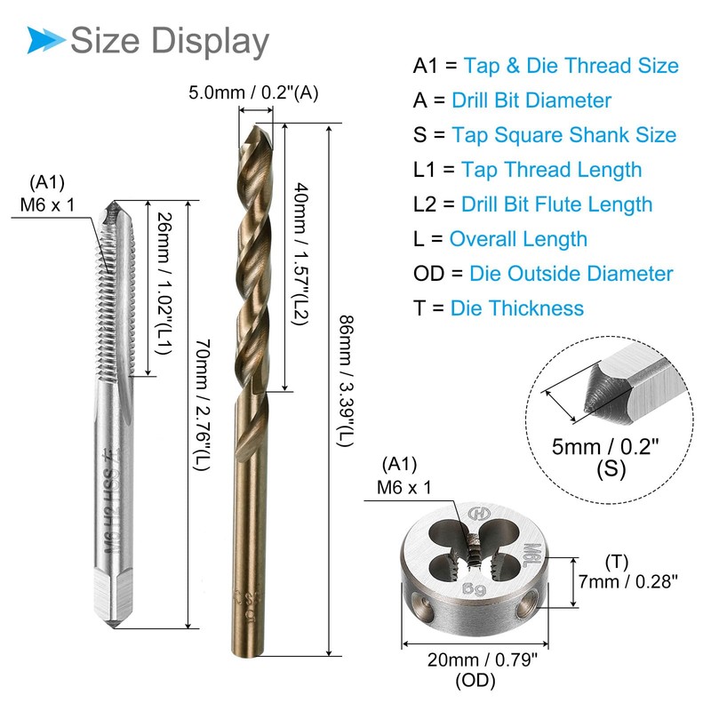 CoCud Metric Tap and Die and Drill Bit Set, M6