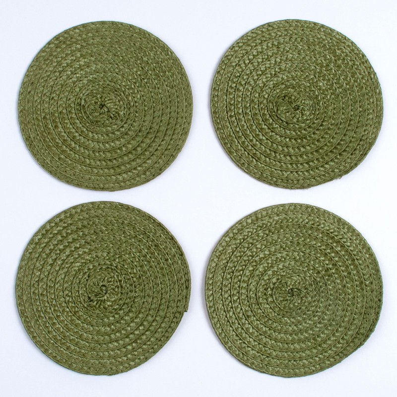 Round Braided Woven Polypropylene Plastic Coaster Set of 4 (Mossy
