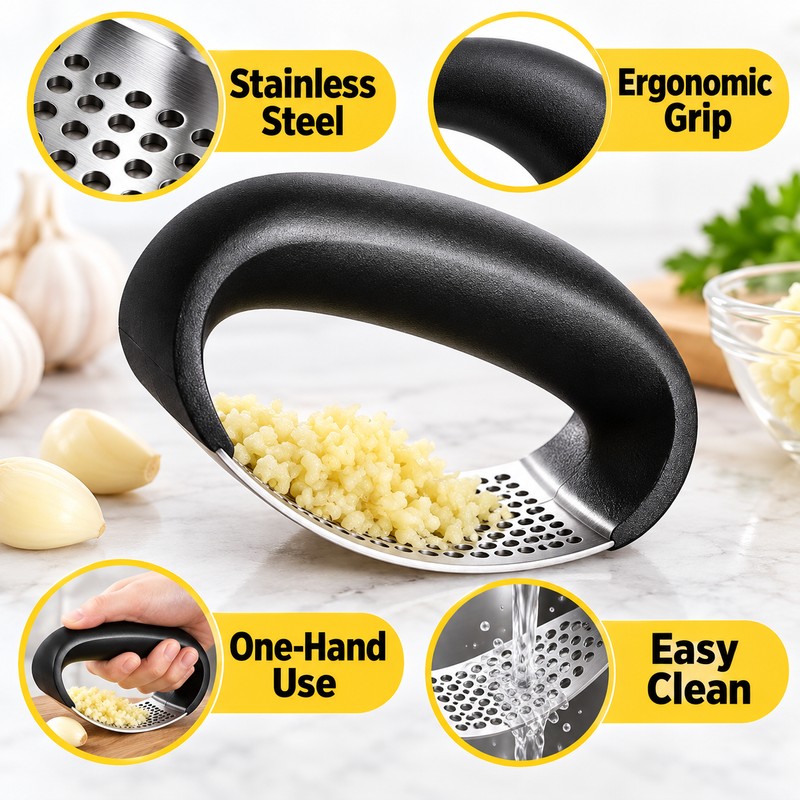 Stainless Steel Garlic Press Rocker – Manual Garlic & Ginger