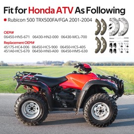 Front & Rear Brake Shoes Kit for Honda Rubicon 500 2001 2002 2003 2004, OEM# 06450-HN5-671 06430-HN2-000 06430-MCL-700
