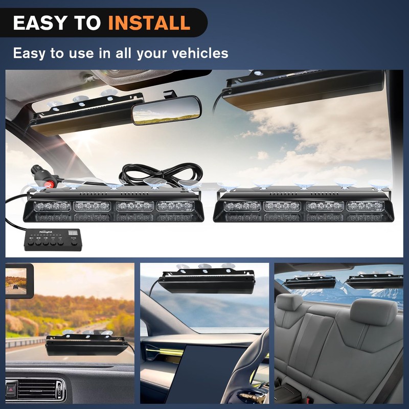 Nilight 32LED Red Emergency Dash Strobe Lights with Controller Suction