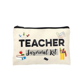 Teacher Survival Kit, Teacher Appreciation Gifts, Makeup Pouch Canvas Cosmetic Bag Toiletry Bag for Classroom Makeup Bag Pencil Pouch for Nursery Preschool High School for Women (Pencil)