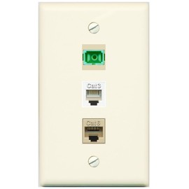 RiteAV 1 Port SC APC Simplex Phone and Cat6 Ethernet Wall Plate - Flat Style [Light-Almond]