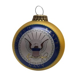 Christmas by Krebs 3 1/4" (80mm) Gold Velvet Glass Ball with US Navy Logo and Established Date Ornament Christmas Military Patriotic Keepsake Gift, Décor - Made in The USA