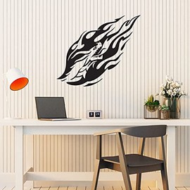 Dragon on Fire Vinyl Wall Decal Dangerous Beast Stickers Mural (k334) Black