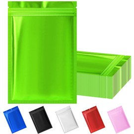100 Pack Resealable Mylar Bags, Smell Proof Bags Resealable Packaging Bags for Food Storage Small Business Flat Bags (Green, 4" X 6")