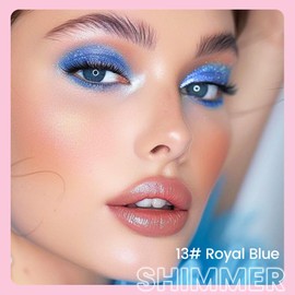 Kaely 1Pcs Royal Blue Shimmer Cream Eye Shadow Brightener Sticks for Eyes Waterproof Pigmented, Double Ended Cream Eyeshadow Stick Pencil Pen with Applicator, Eye Shadow Palette Highlighter Makeup 13