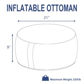 Melody Elephant Patio Inflatable Ottoman, 21x9 Inch Portable Stool Ottoman with Handle, Outdoor Round Footrest Stool for Garden Camping, Stripe Layered Blue