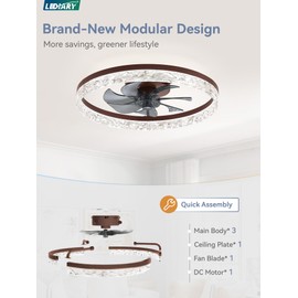 LEDIARY 20" Modern Ceiling Fans with Lights and Remote, Dimmable Low Profile Ceiling Fan, Flush Mount Ceiling Fan, Stepless Color Temperature Change and 6 Speeds - Brown