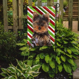 Caroline's Treasures KJ1174GF Candy Cane Holiday Christmas Yorkie Puppy/Yorkshire Terrier Garden Flag Mailbox Flag Decorative Yard Flag Banner Outside Patio Artwork Yard Flower Beds, Garden Size, M