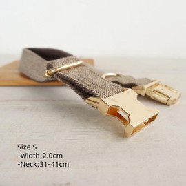 Petiry Tweed Small Dog Collar with Metal Buckle,Adjustable Durable Cotton Herringbone Collar For Dogs Neck 31-41cm,Brown,S