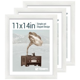 TENIBYC 11x14 Picture Frame Set - 3 Pack, Textured White Solid Wood, HD Tempered Glass, Wall Gallery Photo Frame