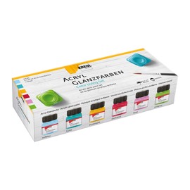 KREUL 79601 Acrylic Gloss Paints, Set Color Living, 6 x 20 ml Paint and a Brush, Glossy Smooth Acrylic Paint for Painting and Crafts, Water-based, Saliva-Resistant, Quick-Drying and Opaque