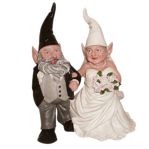 Nowaday Gnomes - Bride & Groom Wedding Gnome Married Couple Home & Garden Gnome Collectible Statue 8" H