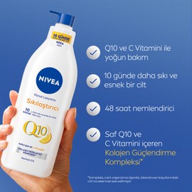 NIVEA Sıkılaştırıcı Vücut Losyonu Q10 + C Vitamini, 400 ml, 48 Saat Vücut Nemlendirici, 10 Günde Sıkılaşma, Hassas ve Normal Ciltler için, Cilt Bakım