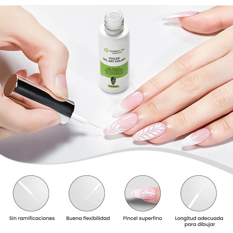 CHERIMOYA Esmalte Liner 8ml,Fino para Punta Francesa-Blanco