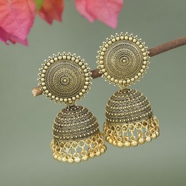 I Jewels Gold Plated Indian Wedding Bollywood Ethnic Jhumka Earrings For Women (E3313FL)