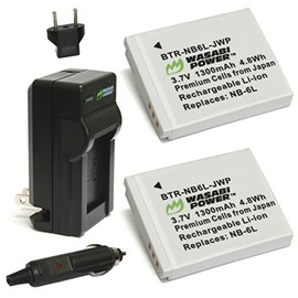 Wasabi Power Battery (2-Pack) and Charger for Canon NB-6L, NB-6LH, CB-2LY and Canon PowerShot D10, D20, D30, ELPH 500 HS, S90, S95, S120, SD770 IS, SD980 IS, SD1200 IS, SD1300 IS, SD3500 IS, SD4000 IS, SX170 IS, SX240 HS, SX260 HS, SX270 HS, SX280 HS, SX