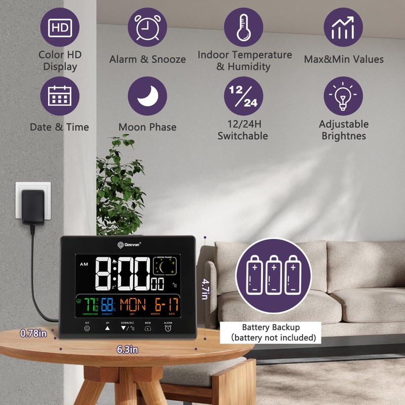 Geevon Digital Atomic Alarm Clocks for Bedrooms, Color VA Display