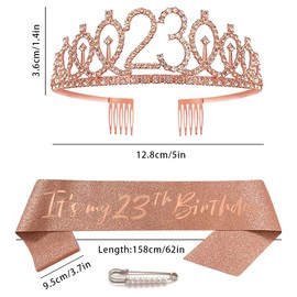 24th Birthday Sash Birthday Crown Queen Tiara Princess Crown Rhinestone Birthday Headbands 24th Birthday Girl Sash Happy Birthday Crown and Sash for Girls Women Birthday Party Ball Decoration